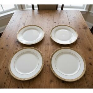 Sango Empress Gold 8453 Salad Dessert Plates Set of 4 White Gold Filigree 7.5in